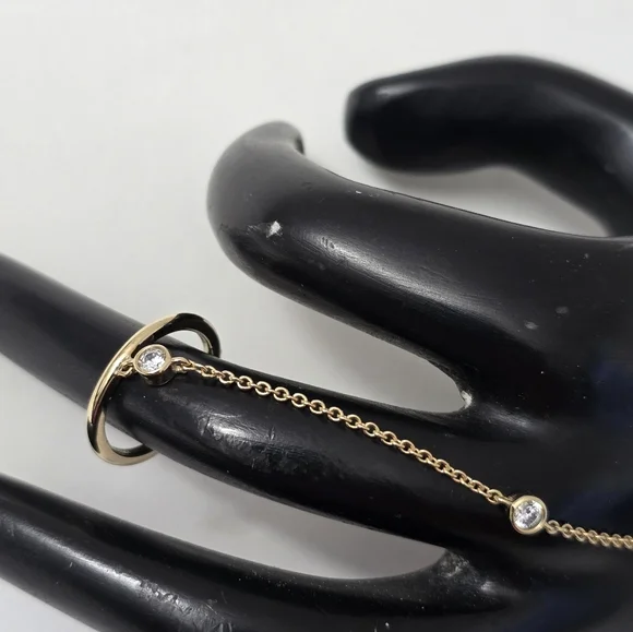 Gold Sterling Silver 925 Slave Chain Bracelet With Ring - Picture 6 of 11